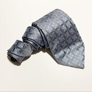 John Ashford Blue & Silver Geometric Silk Tie EUC